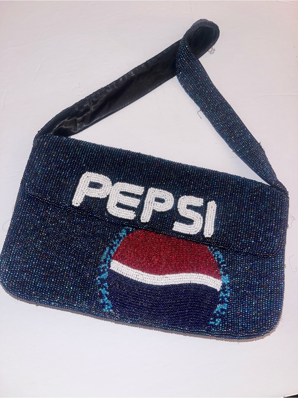 Pepsi Beaded Shoulder Bag in Navy, Red, White